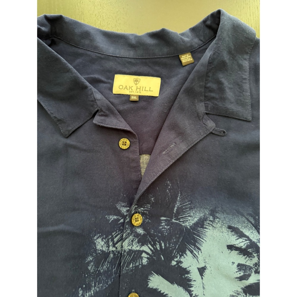 Oak Hill Resort Camp Shirt Men 3XL Blue Hawaiian Loop Collar SS Casual Button-Up - Picture 6 of 11
